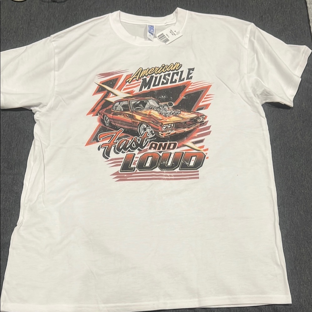 Natural Short Sleeve Tee with Racing Graphic American muscle vintage Art